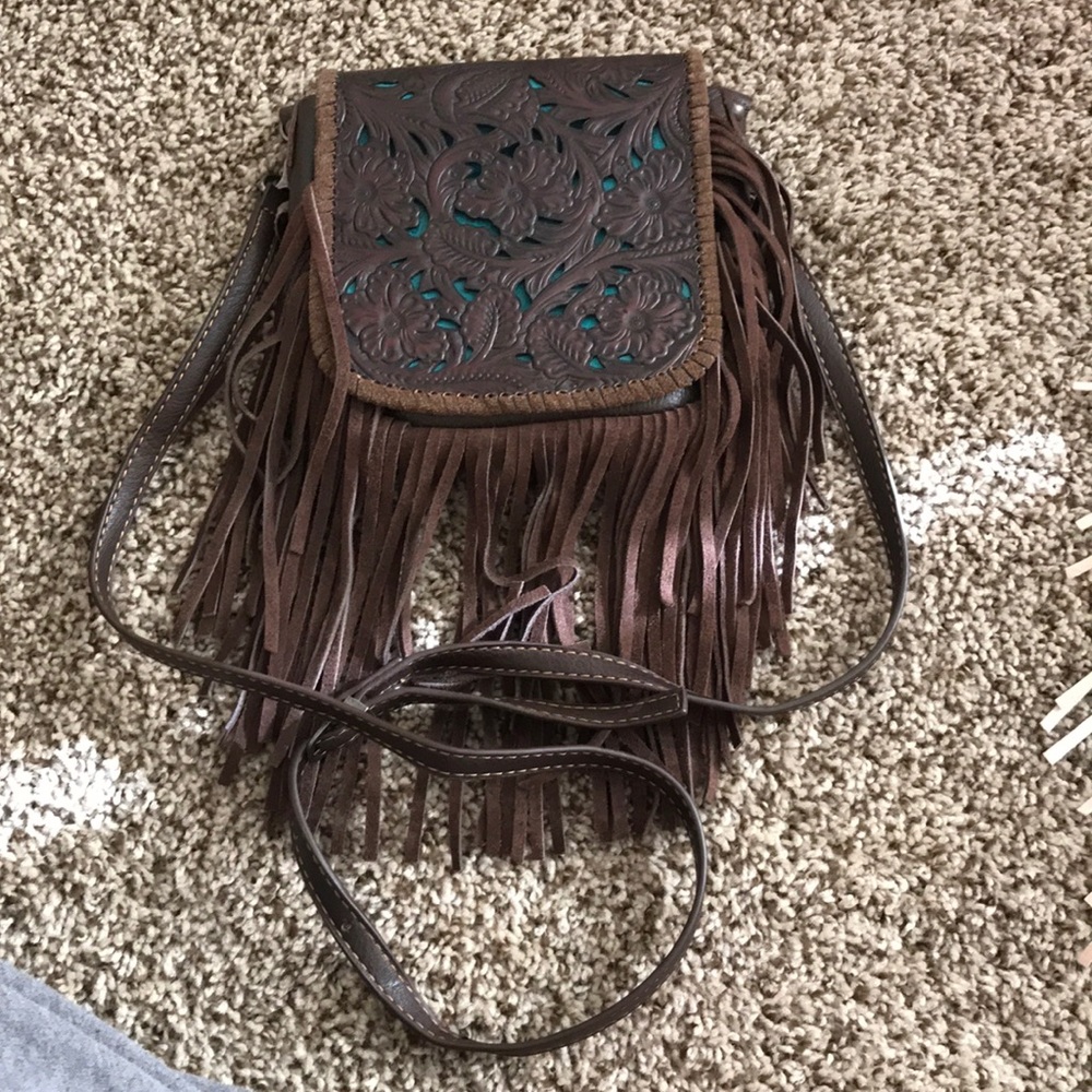 Brown leather shoulder bag